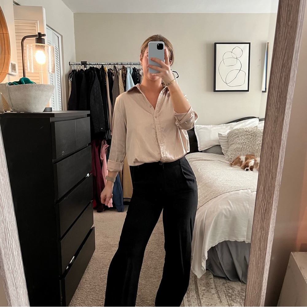Pretty Little Thing Beige Silk Button Down Top